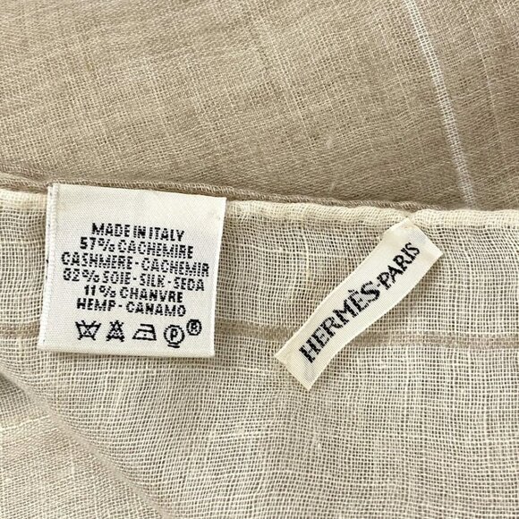HERMES - Beige Cream Cashmere Silk Hemp Scarf 341-071325 - Picture 3 of 3